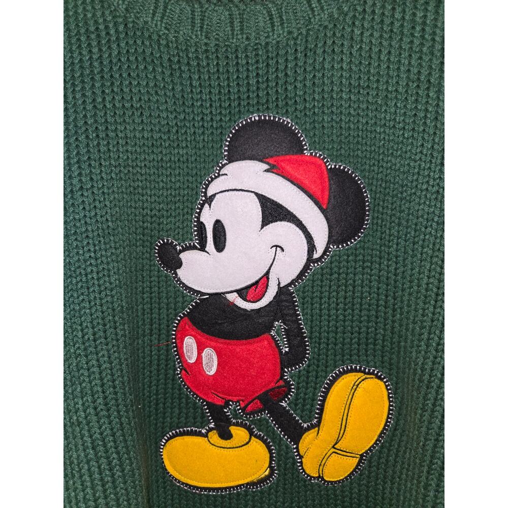 Vintage Disney Mickey Mouse Festive Sweater Green Cotton Blend M Park Style Knit - Picture 7 of 11